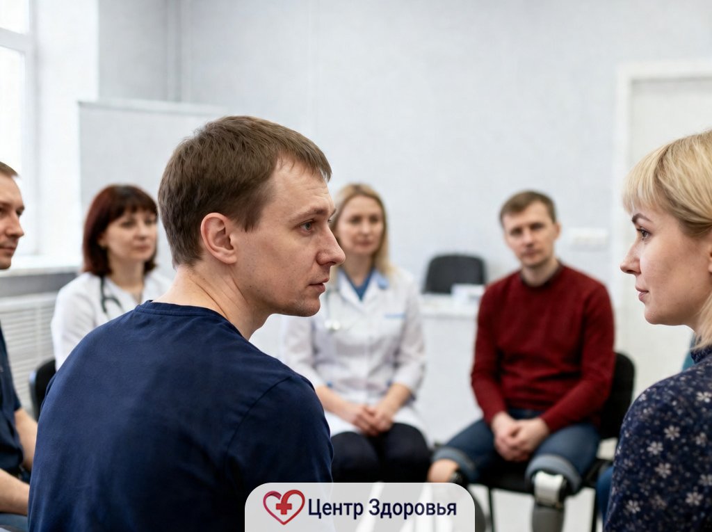 Пациенты проходят групповую терапию при фантомных болях